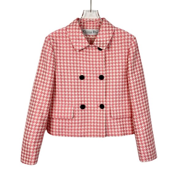 Christian Dior Womens Pink & White Houndstooth Double-Breasted Jacket